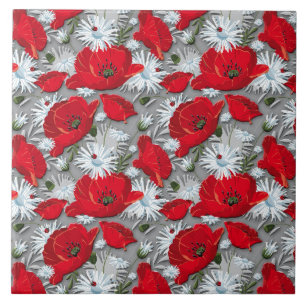 Carreau En Céramique Motif de fleurs rouge magnifique d'été de pavots
