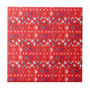 Carreau En Céramique Motif de flocon de neige moderne Red Christmas