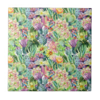 Motif de floraison exotique de cactus d'aquarelle