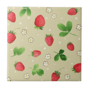 Carreau En Céramique Motif de fraises d'aquarelle