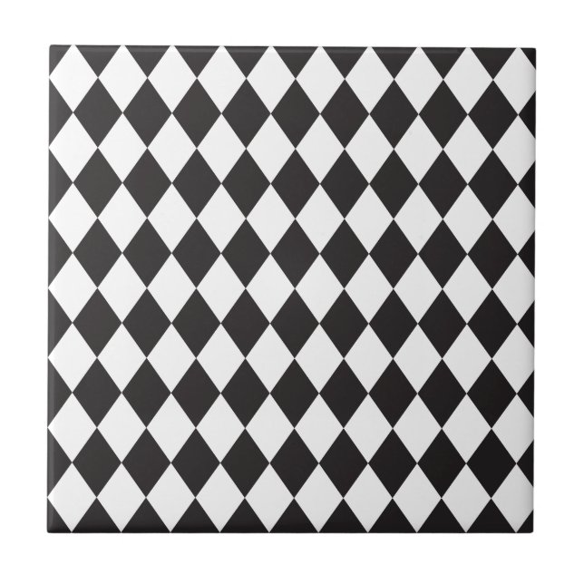 Carreau En Céramique Motif de harlequin de diamant en noir et blanc (Devant)