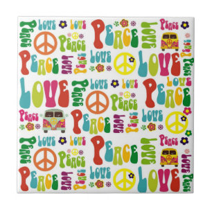 Carreau En Céramique Motif de hippie d'amour de paix