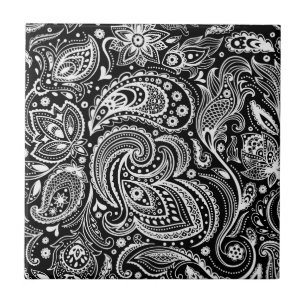 Carreau En Céramique Motif de marguerite florale noir et blanc