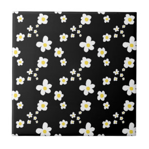 Carreau En Céramique Motif de marguerite tendance noir jaune blanc, mod