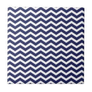 Carreau En Céramique Motif de Navy Blue White Chevron