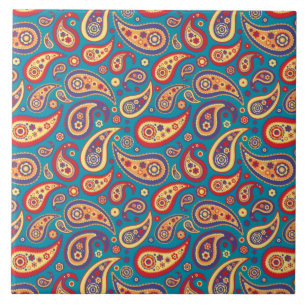 Carreau En Céramique Motif de Paisley d'arc-en-ciel rétro