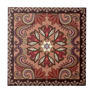 Carreau En Céramique Motif de Paisley de Bourgogne et de brun