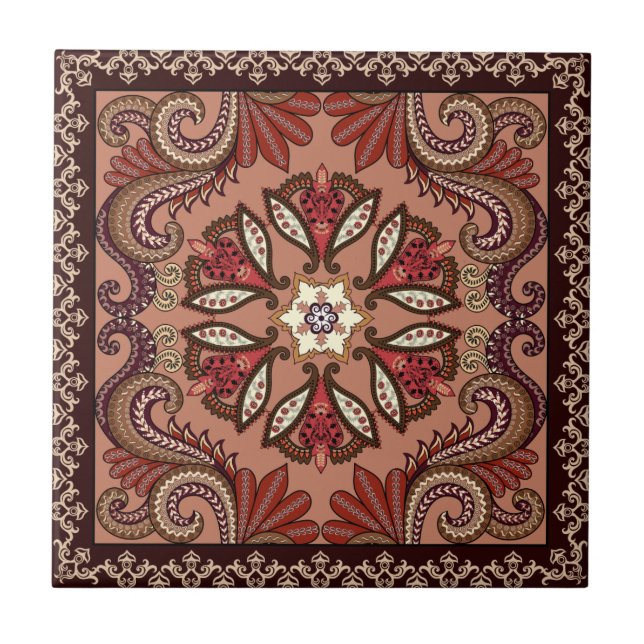 Carreau En Céramique Motif de Paisley de Bourgogne et de brun (Devant)