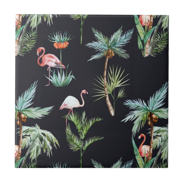 Carreau En Céramique Motif de palme aquarelle (Devant)