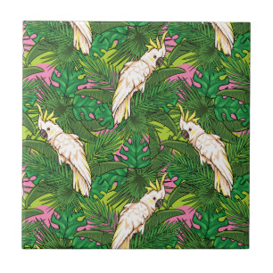 Carreau En Céramique Motif de perroquets avec Feuilles de palme