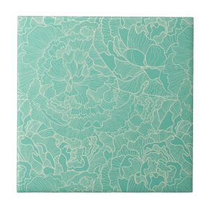 Carreau En Céramique Motif de pivoine de turquoise