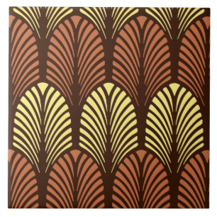 Carreau En Céramique Motif de plume d'art déco, brun foncé et rouille