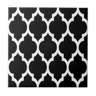 Carreau En Céramique Motif de Quatrefoil Marocain Noir Blanc #4