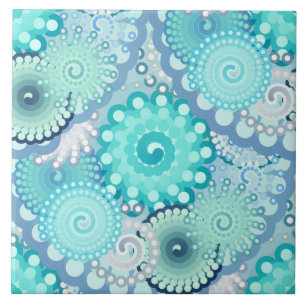 Carreau En Céramique Motif de remous de fractale, turquoise, vert, bleu