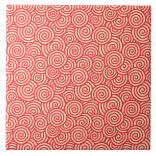 Carreau En Céramique Motif de remous de Japonais - orange de corail