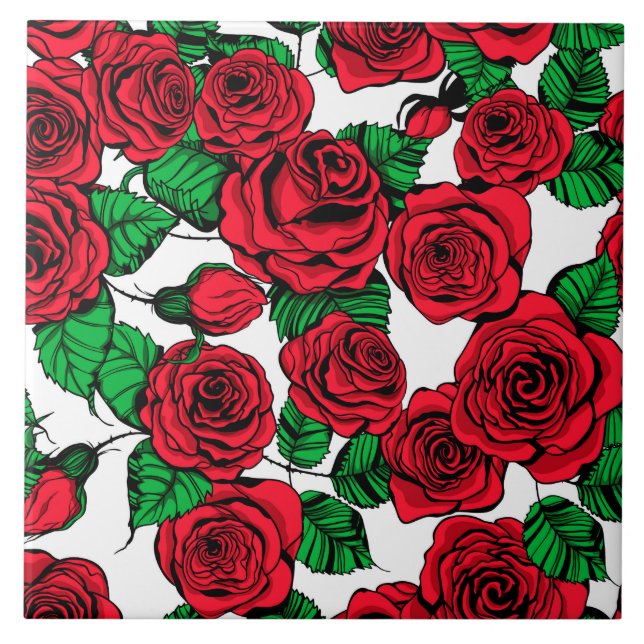 Carreau En Céramique Motif de roses rouges (Devant)