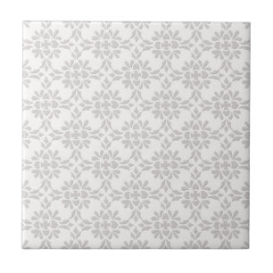 Carreau En Céramique Motif de style damassé gris et blanc