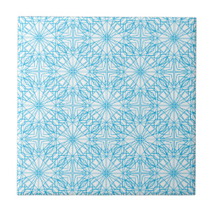 Carreau En Céramique Motif de symétrie géométrique bleu clair