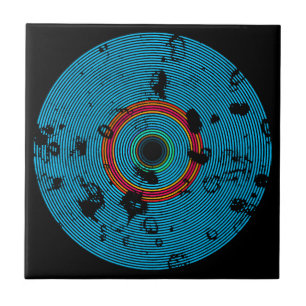 Carreau En Céramique Motif de texture de disque vinyle multicolore bleu
