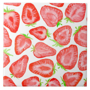 Carreau En Céramique Motif de tranches de fraise d'aquarelle