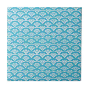 Carreau En Céramique Motif de vague japonais blanc bleu d'Aqua