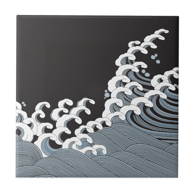 Carreau En Céramique Motif de vague traditionnel japonais (Devant)