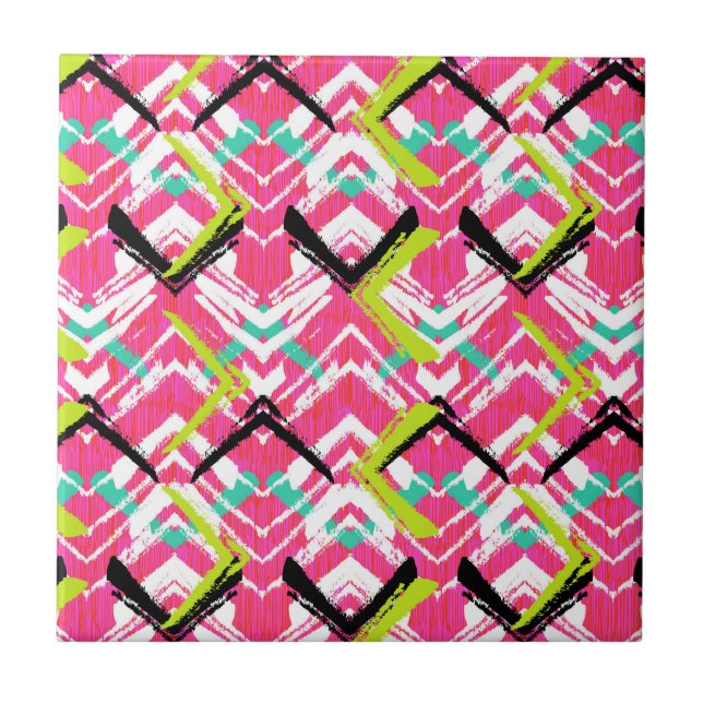 Carreau En Céramique Motif de zigzag rose tiré par la main (Devant)