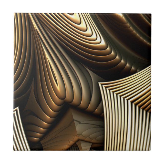 Carreau En Céramique Motif des ondes dorées métalliques (Devant)