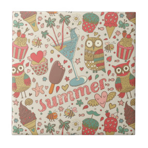 Carreau En Céramique Motif d'été avec la crème glacée