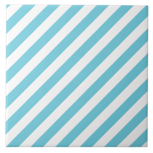 Carreau En Céramique Motif diagonal bleu et blanc de rayures