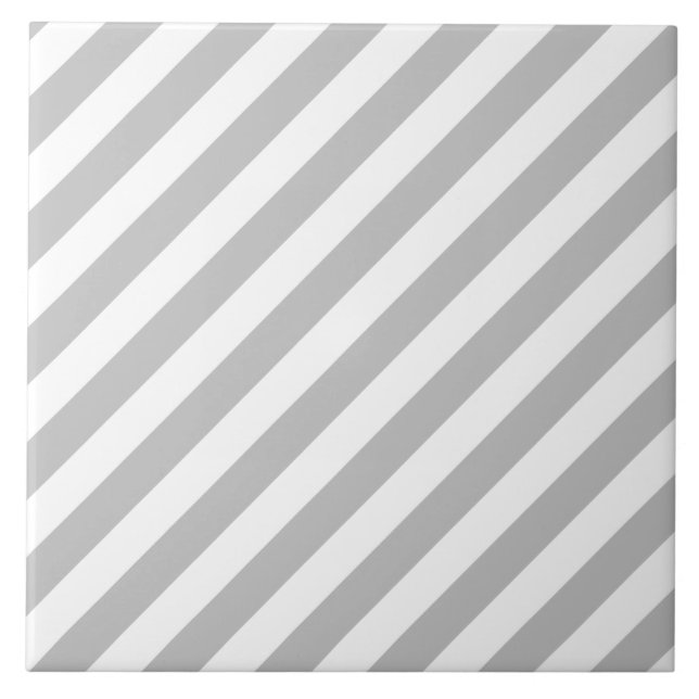 Carreau En Céramique Motif diagonal gris et blanc de rayures (Devant)