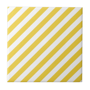 Carreau En Céramique Motif diagonal jaune et blanc de rayures
