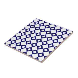 Carreau En Céramique Motif Diamond White and Navy