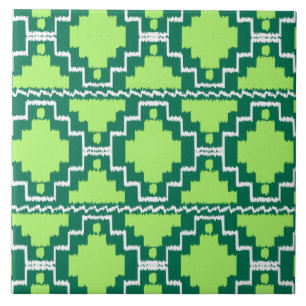 Carreau En Céramique Motif d'Ikat Aztec - Vert forêt et chaux