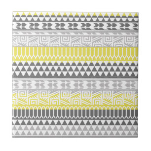 Carreau En Céramique Motif d'impression tribal Aztec géométrique gris