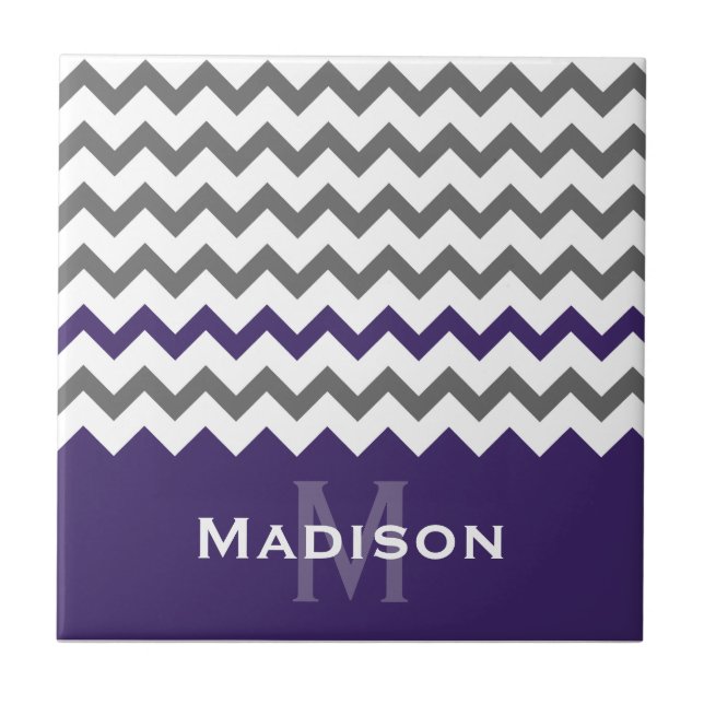 Carreau En Céramique Motif élégant violet et gris Chevron (Devant)