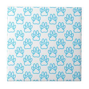 Carreau En Céramique Motif Empreinte de patte de Blue Neon Dog