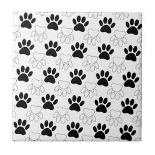 Carreau En Céramique Motif Empreinte de patte de chien noir et blanc