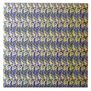 Carreau En Céramique Motif en plumes de paon bleu et or