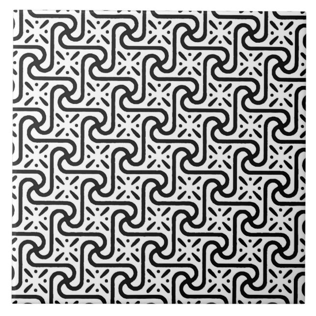 Carreau En Céramique Motif en tuiles égyptiennes, noir et blanc (Devant)