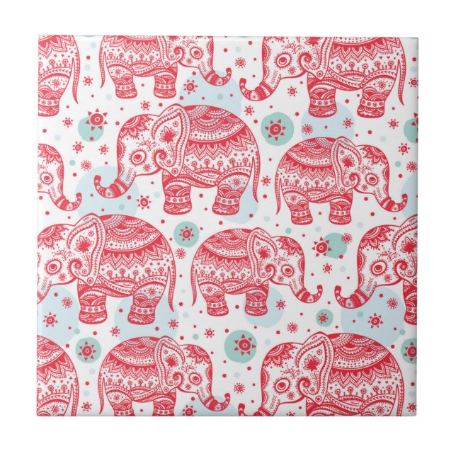 Carreau En Céramique Motif ethnique rouge d'éléphant (Devant)