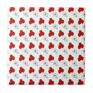 Carreau En Céramique Motif Fleur et Fraise Rouge Rétro