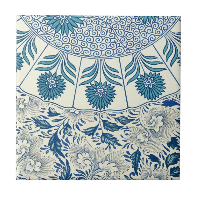 Carreau En Céramique Motif Floral bleu Antique Design asiatique (Devant)