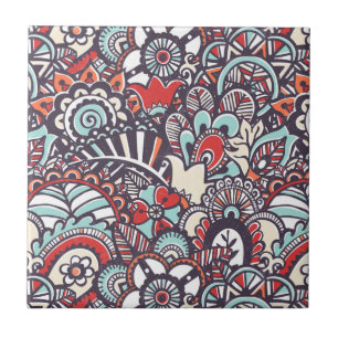 Carreau En Céramique Motif floral de griffonnage de Paisley