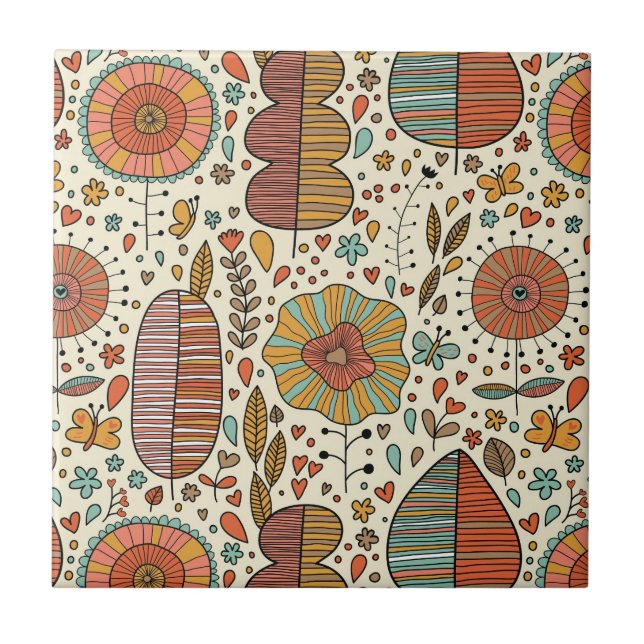 Carreau En Céramique Motif floral d'été fait de feuille (Devant)