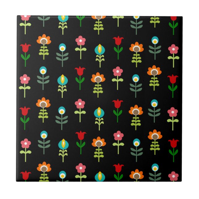 Carreau En Céramique Motif floral folklorique rétro (Devant)