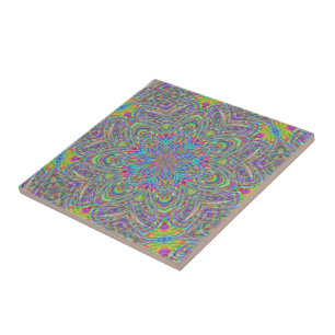 Carreau En Céramique Motif floral génial psychédélique au néon de