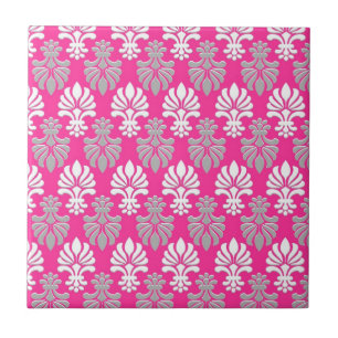 Carreau En Céramique Motif floral indien d'impression de bloc - rose