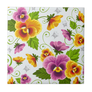 Carreau En Céramique Motif floral jaune et rose