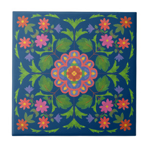 Carreau En Céramique Motif Floral Rangoli sur Carrelage bleu céramique